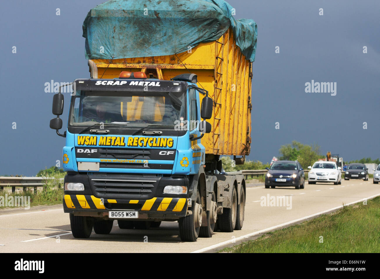 trucks traveling along the A12 dual carriageway in Essex, England. Stock Photo