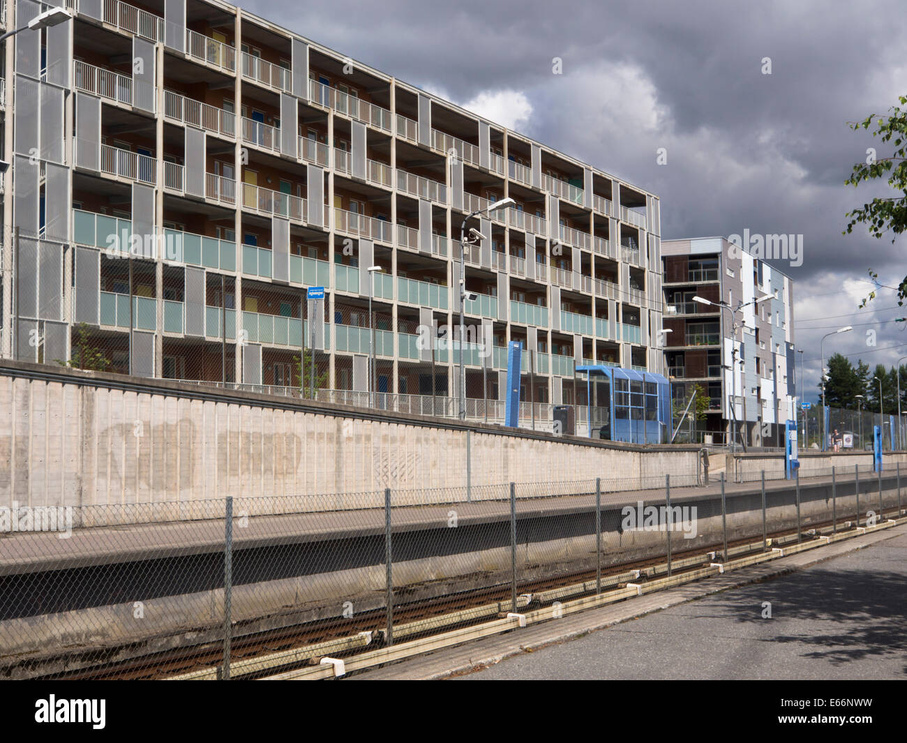 Living close to public transport , new apartment buildings at Skullerud metro station, Oslo Norway Stock Photo