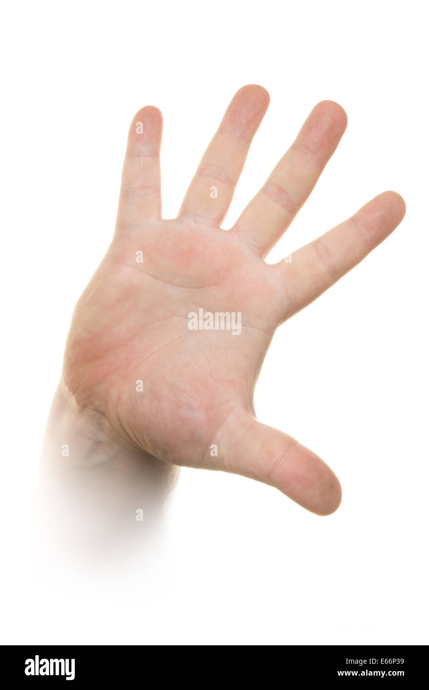 One's hand close-up isolated over white background (Veto) Stock Photo