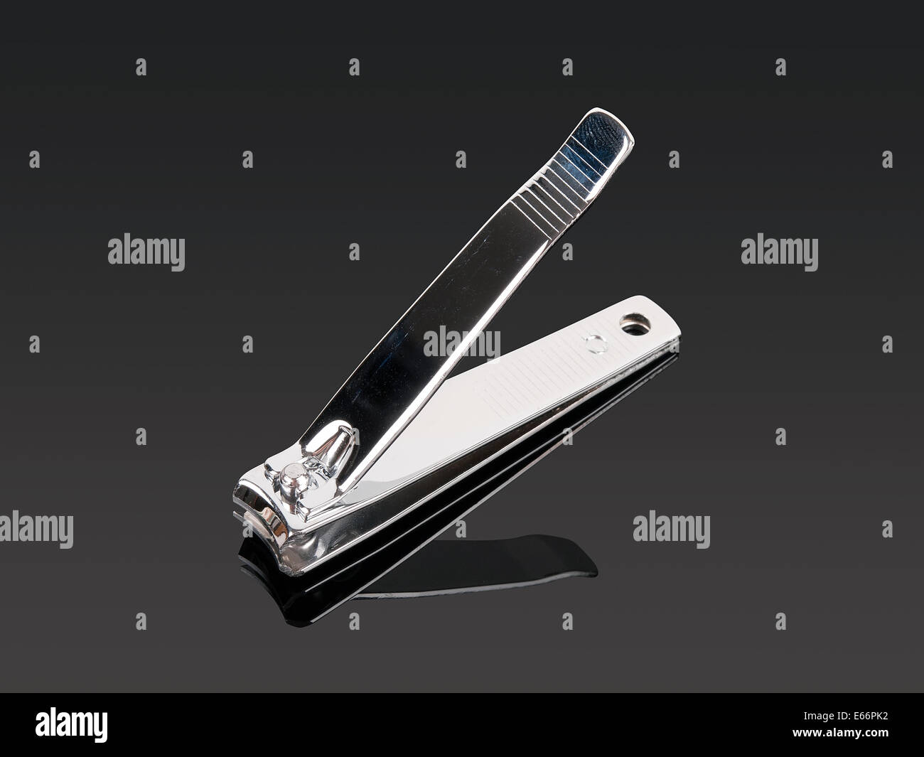 nail clippers with reflection on gray background Stock Photo