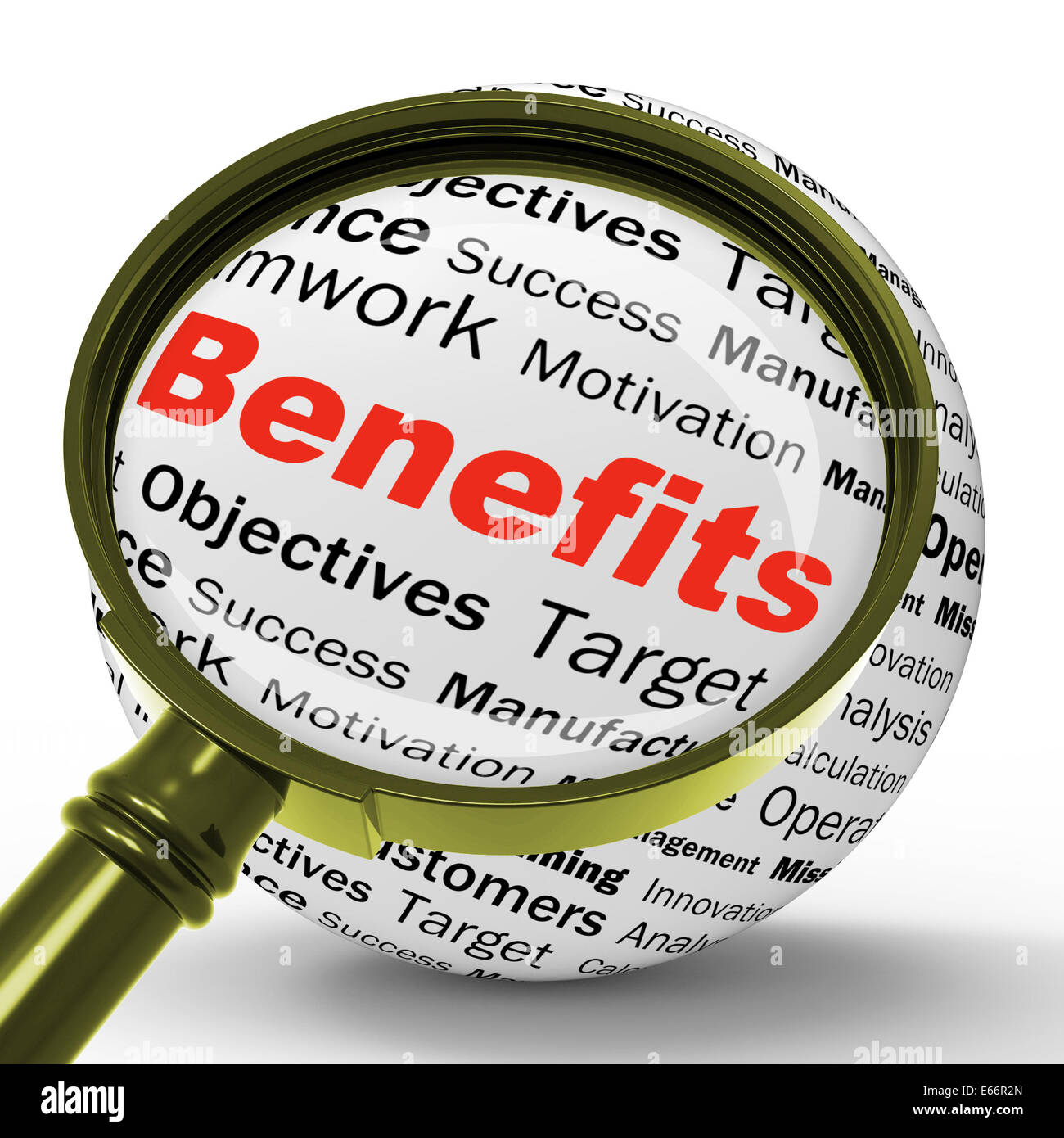 Benefits Magnifier Definition Meaning Advantages Rewards Or Monetary Bonuses Stock Photo