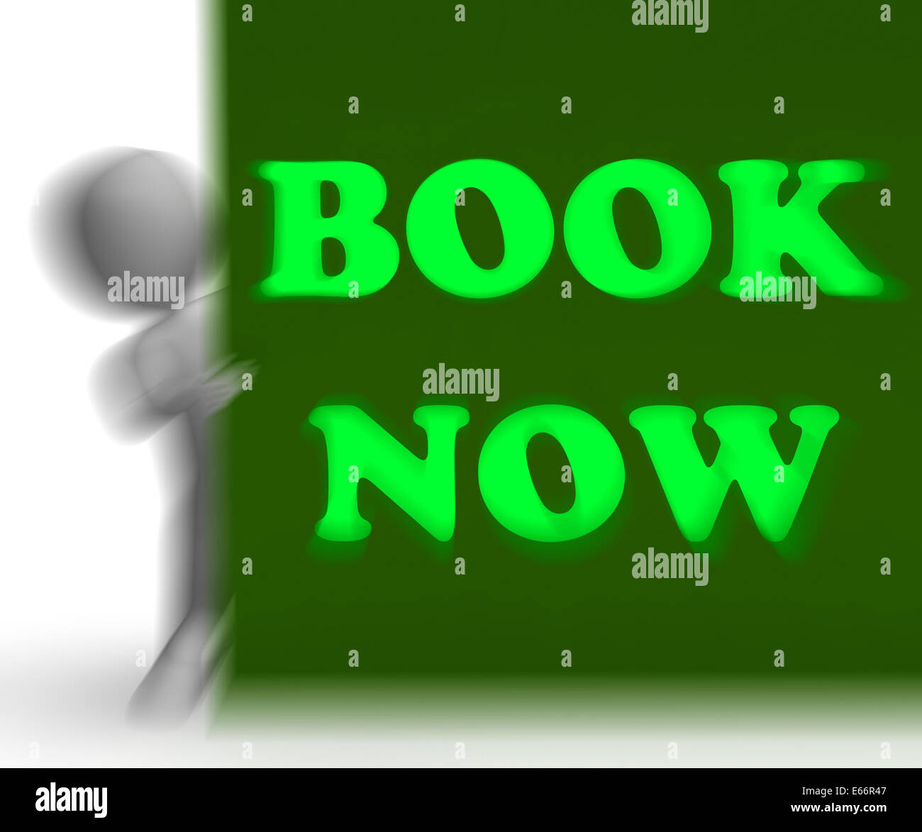 Book Now Placard Showing Hotel Room And Flight Reservation Stock Photo