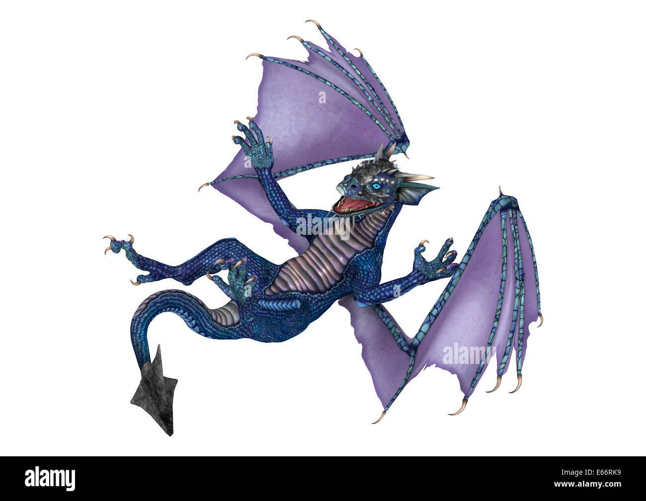 3D digital render of a blue flying dragon isolated on white background ...
