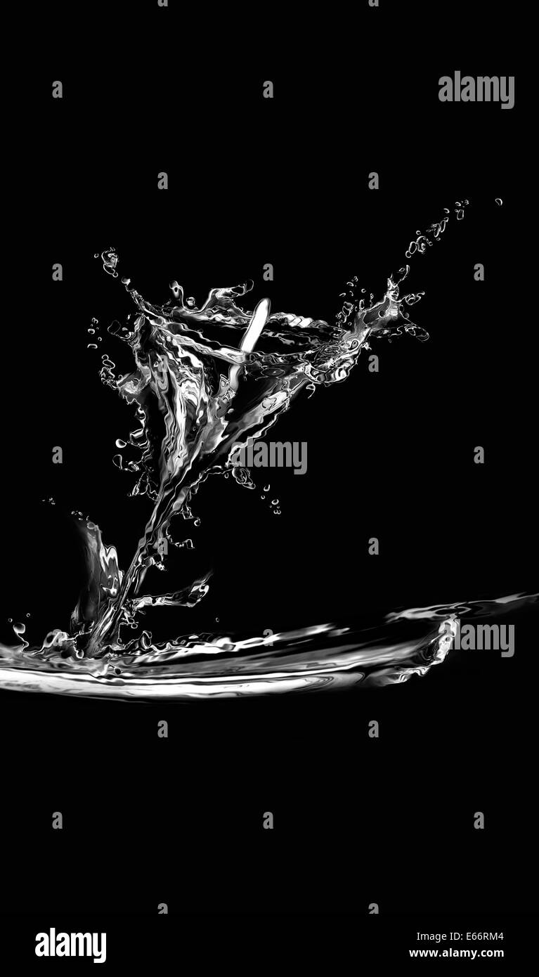 Silhouette of a calla lily made from water on black. Stock Photo