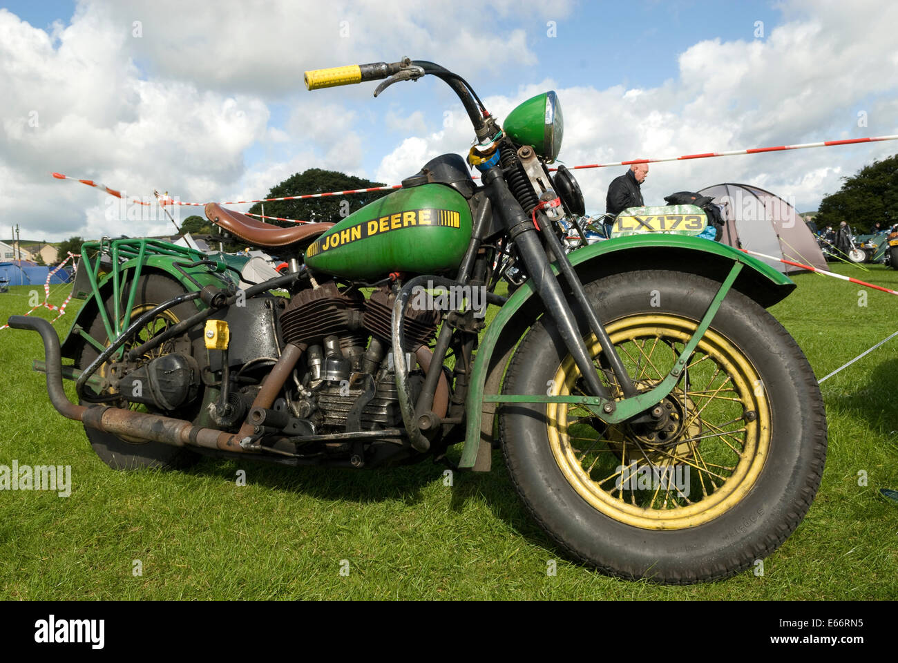 John Deere old vintage motorcycle. Stock Photo