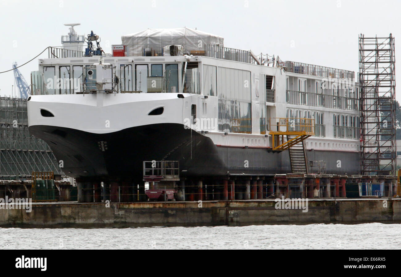 RostockWarnemuende, Germany. 9th Aug, 2014. A tour boat is under