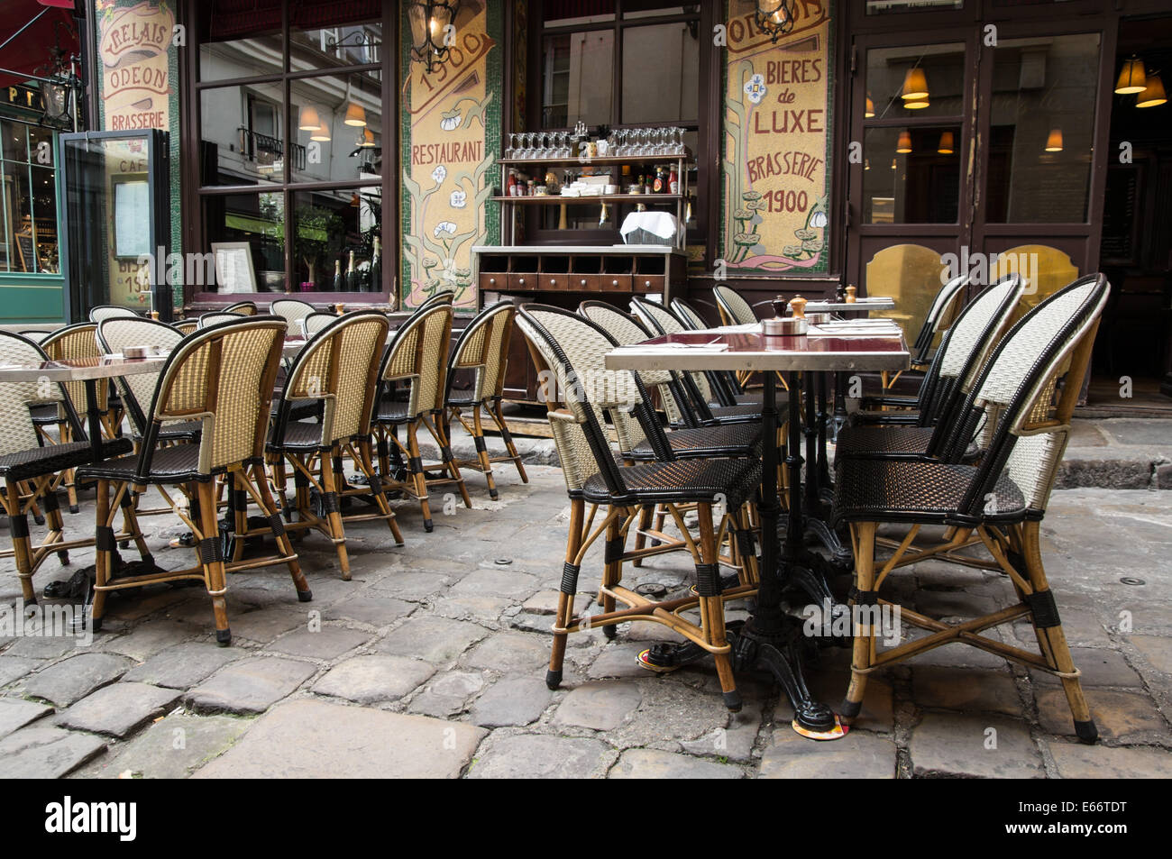 Cafe on Passage de Cour de Commerce Saint-Andre in Latin Quarter, Paris, France Stock Photo