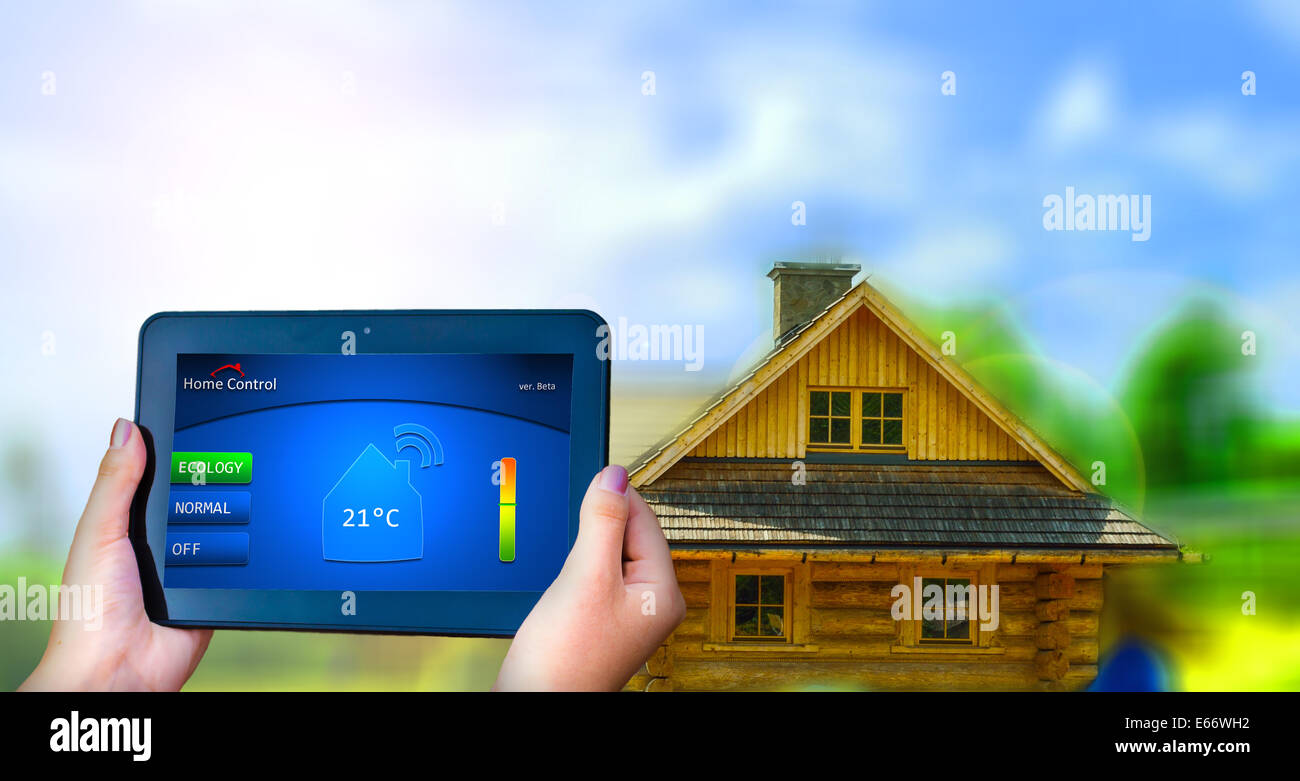 Temperature Home Control on tablet. Wifi connection Stock Photo