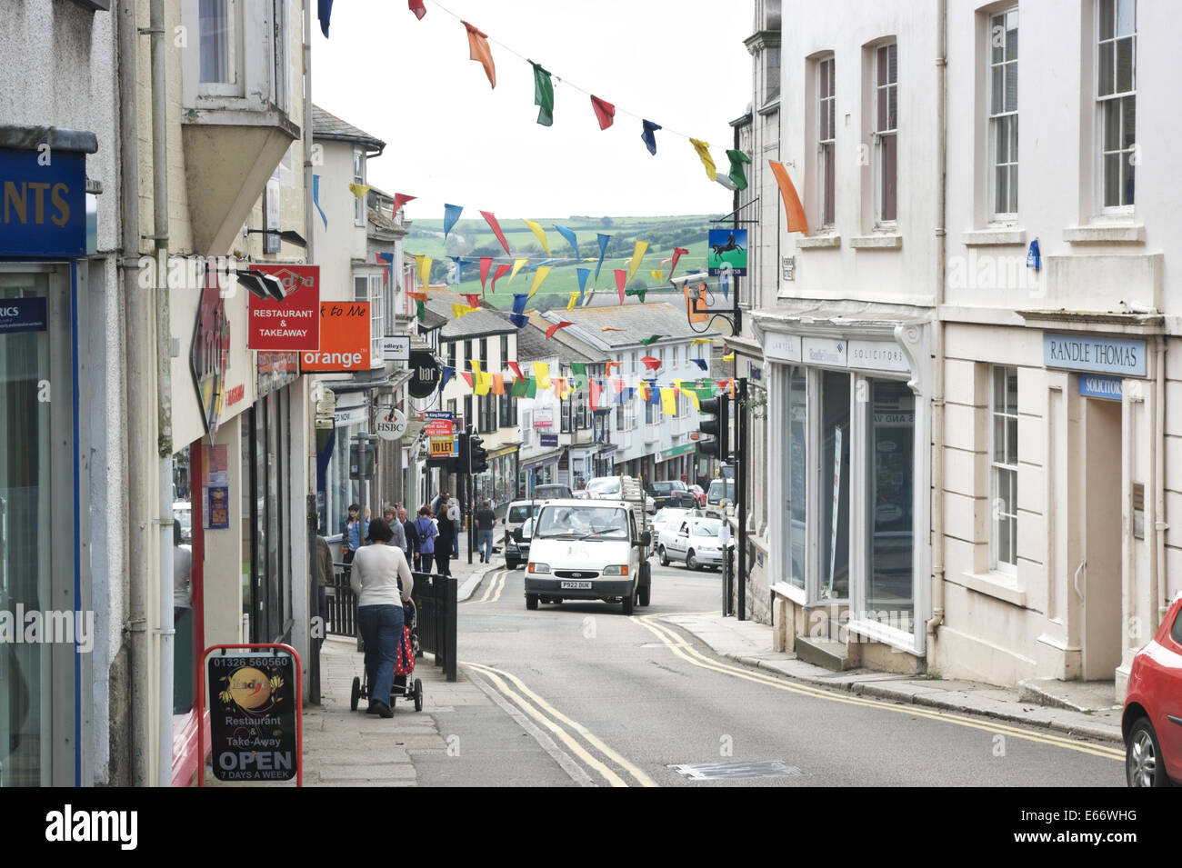 Helston Cornwall UK With Bunting Ready For Flora Day Stock Photo