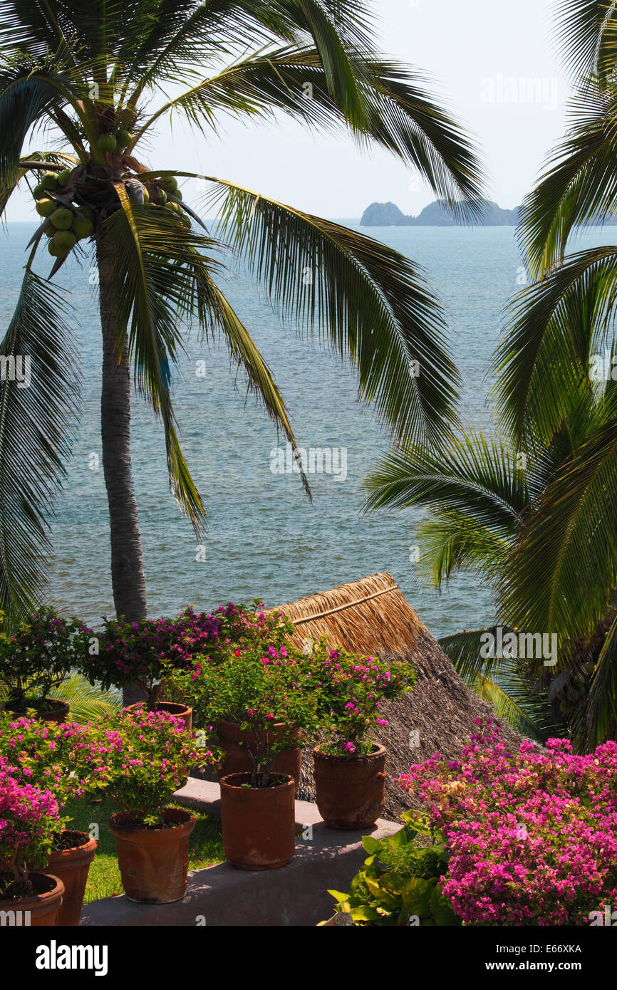 Looking out over Santiago Bay from Pepes Hideaway in Manzanillo, Colima, Mexico Stock Photo