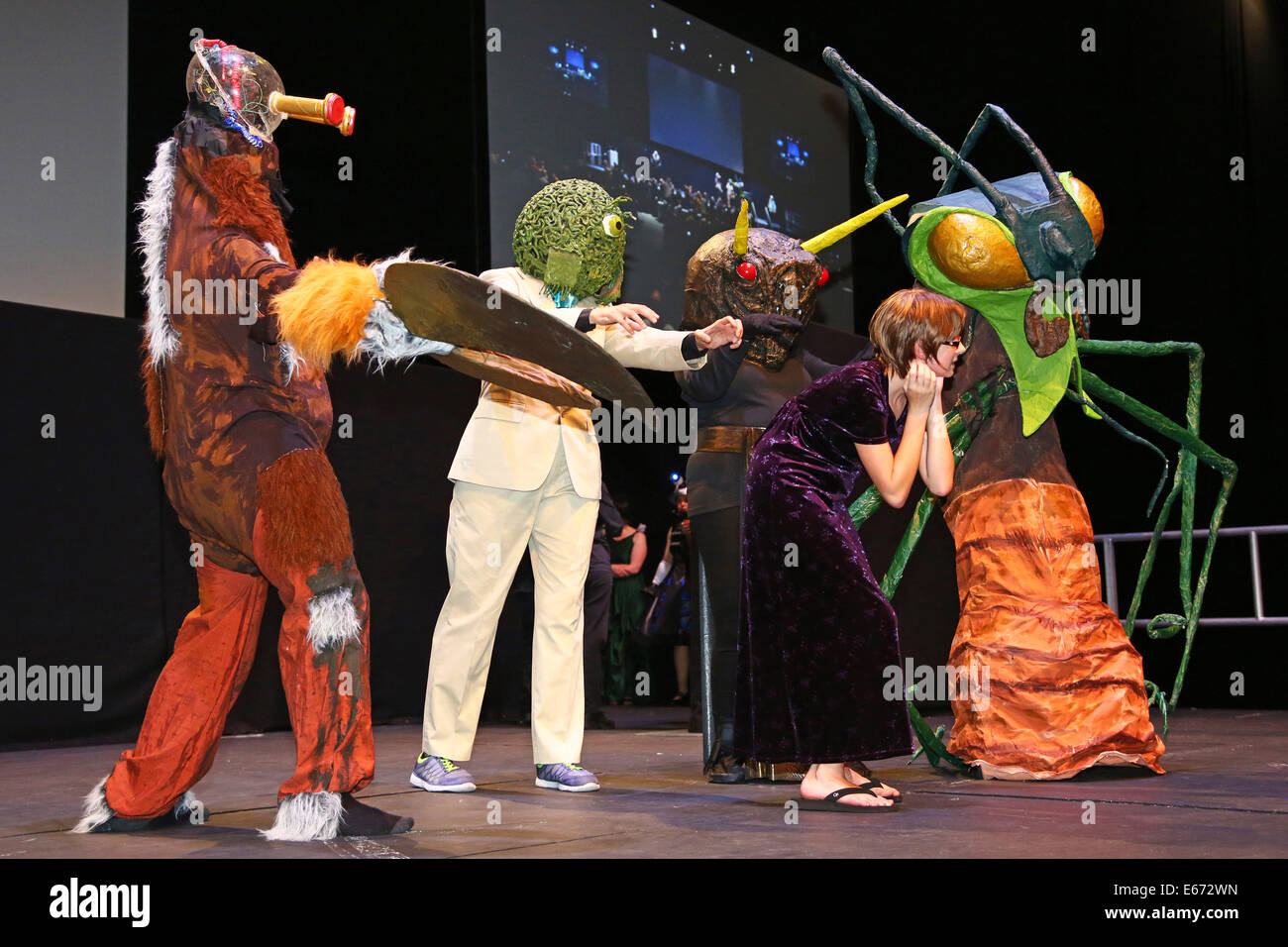 London, UK. 16th August 2014. The Loncon 3 Masquerade entry called 70s Dr Who Monsters who won the Best Re-Creation award in the novice category at Loncon 3 the 72nd World Science Fiction Convention in London, England Credit:  Paul Brown/Alamy Live News Stock Photo
