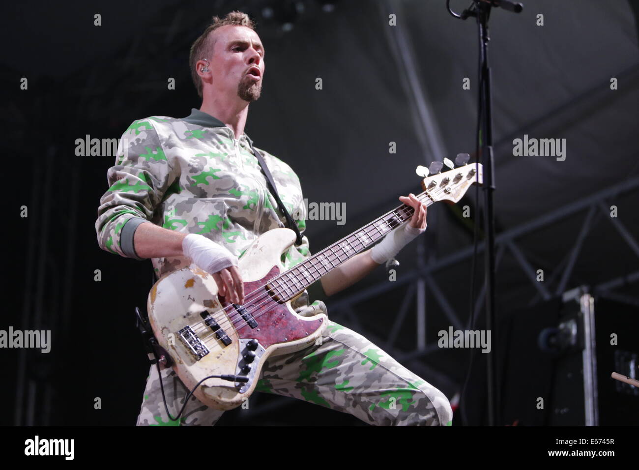 The bass player, Robert 'Bob' SchŸtze of MIA performs live on stage at the  Jazz and Joy festival 2014 in Worms. The "MIA" is a German rock/pop band.  Credit: Michael Debets/Pacific Press/Alamy