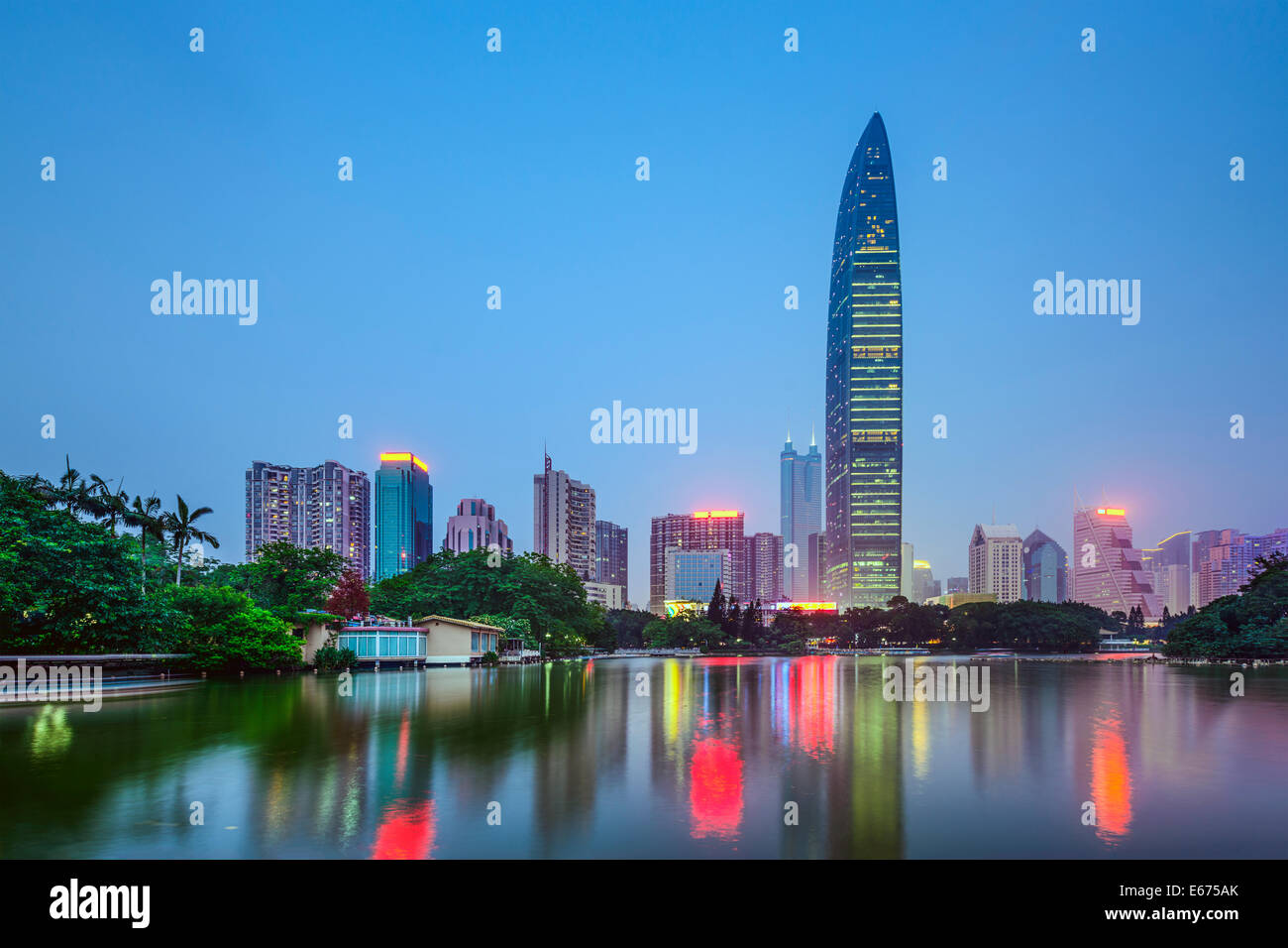 Shenzhen, China city skyline at twilight. Stock Photo