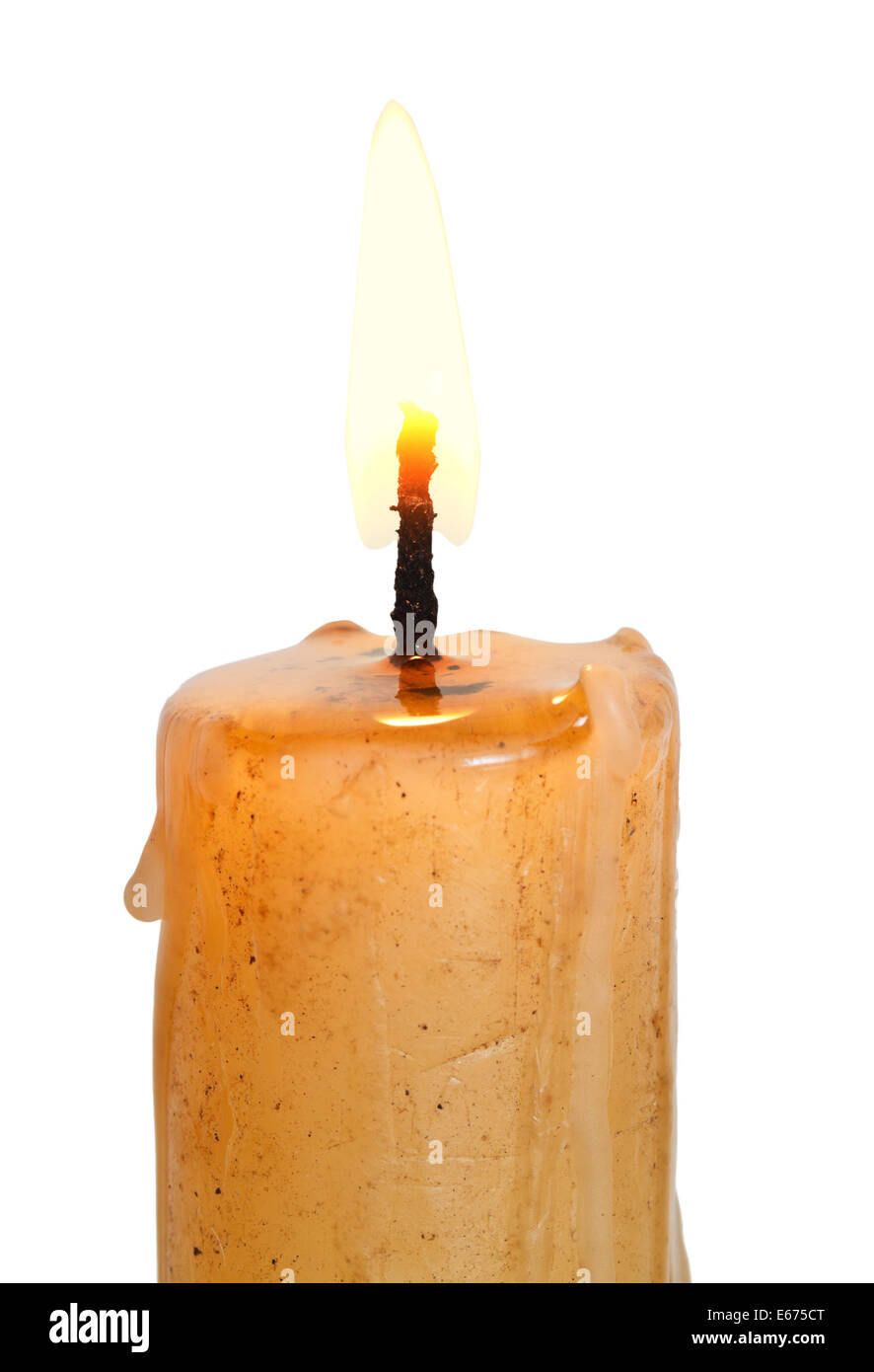 flame on lighted candle close up isolated on white background Stock ...