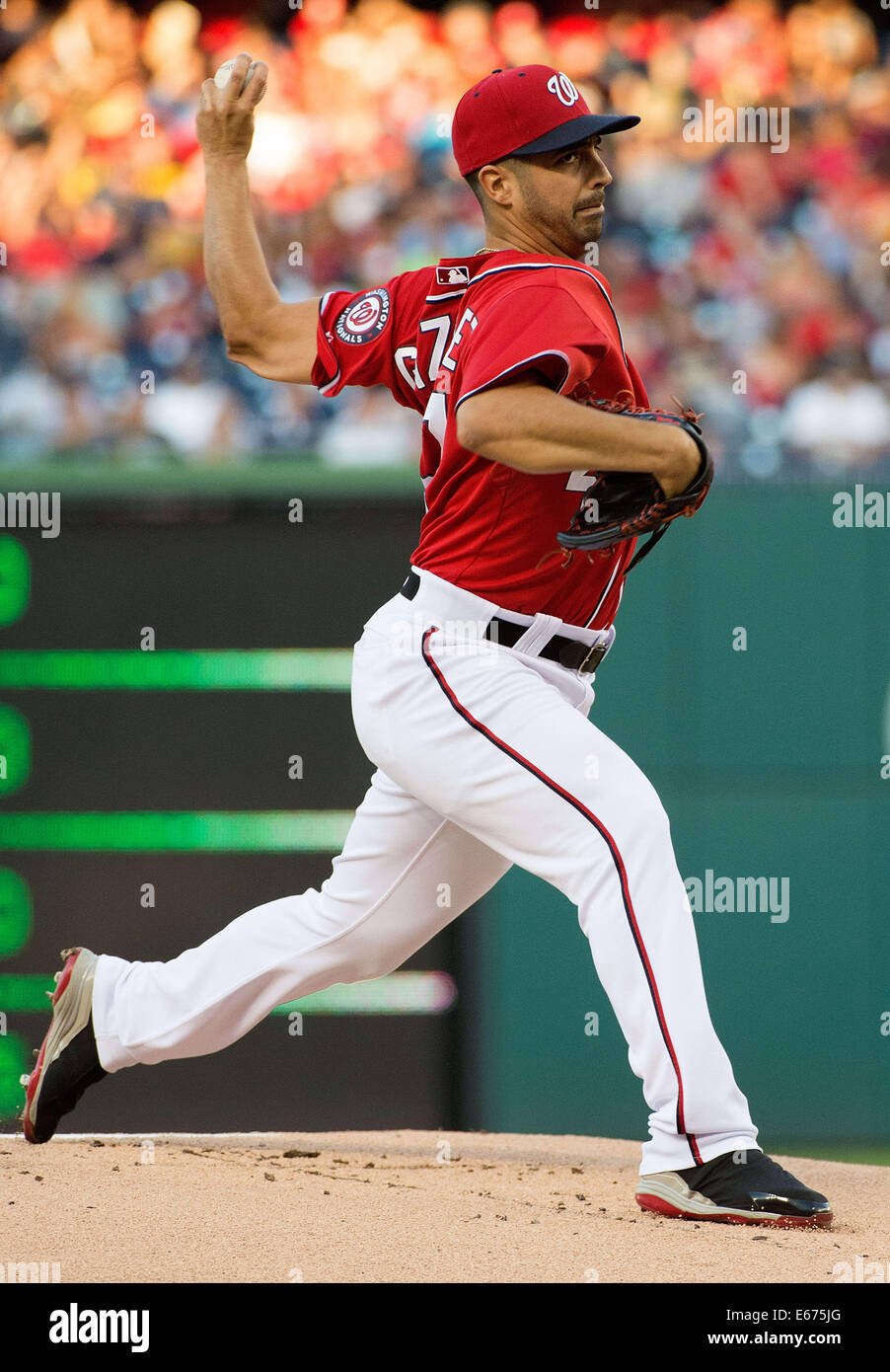 Washington, DC, USA. 16th Aug, 2014. Washington Nationals starting pitcher Gio Gonzalez (47) delivers a pitch against the Pittsburgh Pirates during the first inning of their game at Nationals Park in Washington, D.C, Saturday, August 16, 2014. Credit:  Harry E. Walker/ZUMA Wire/Alamy Live News Stock Photo