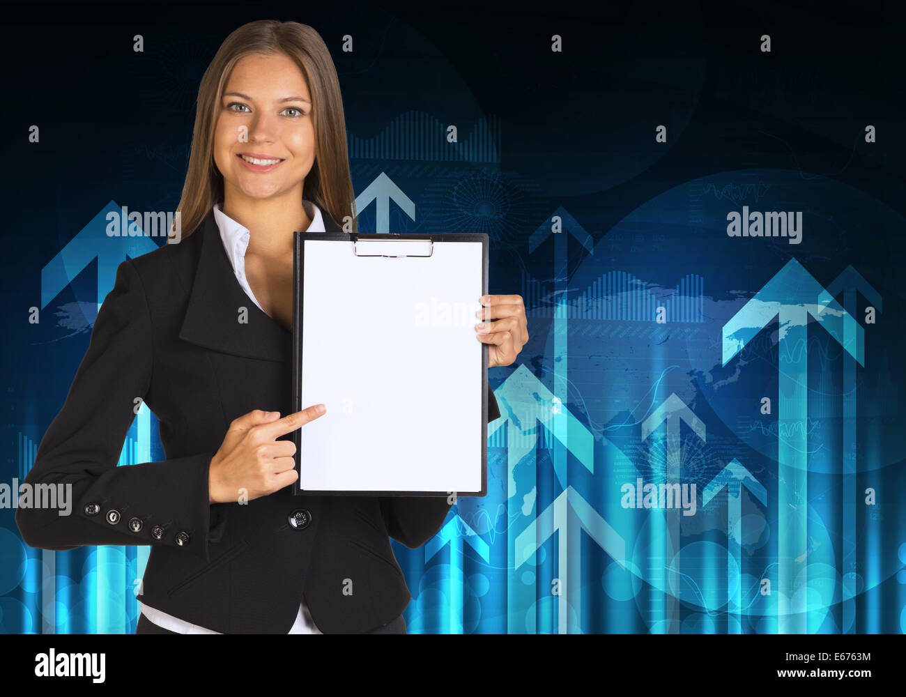 Businesswoman holding paper holder Stock Photo - Alamy