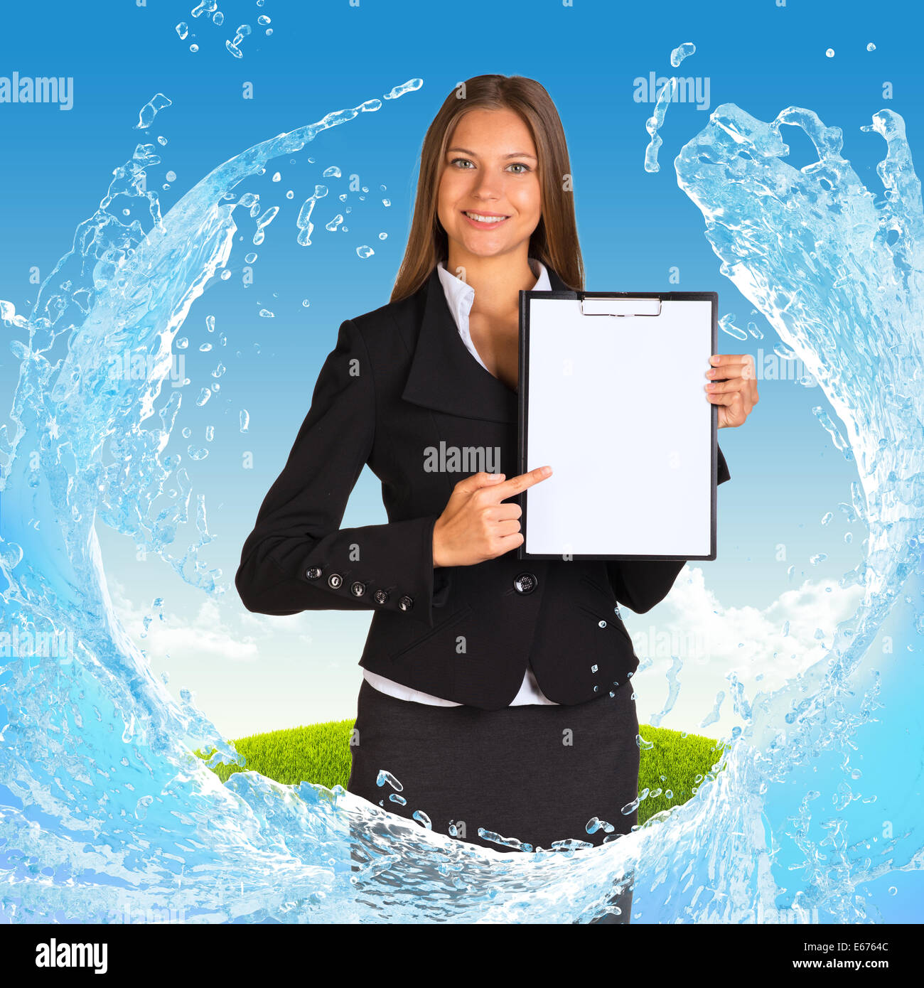 Businesswoman holding paper holder Stock Photo - Alamy