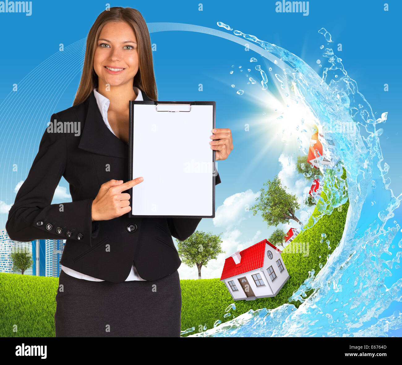 Businesswoman holding paper holder Stock Photo - Alamy