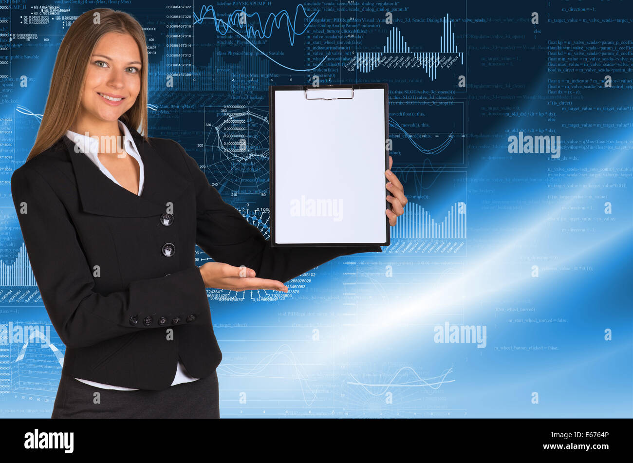Businesswoman holding paper holder Stock Photo - Alamy