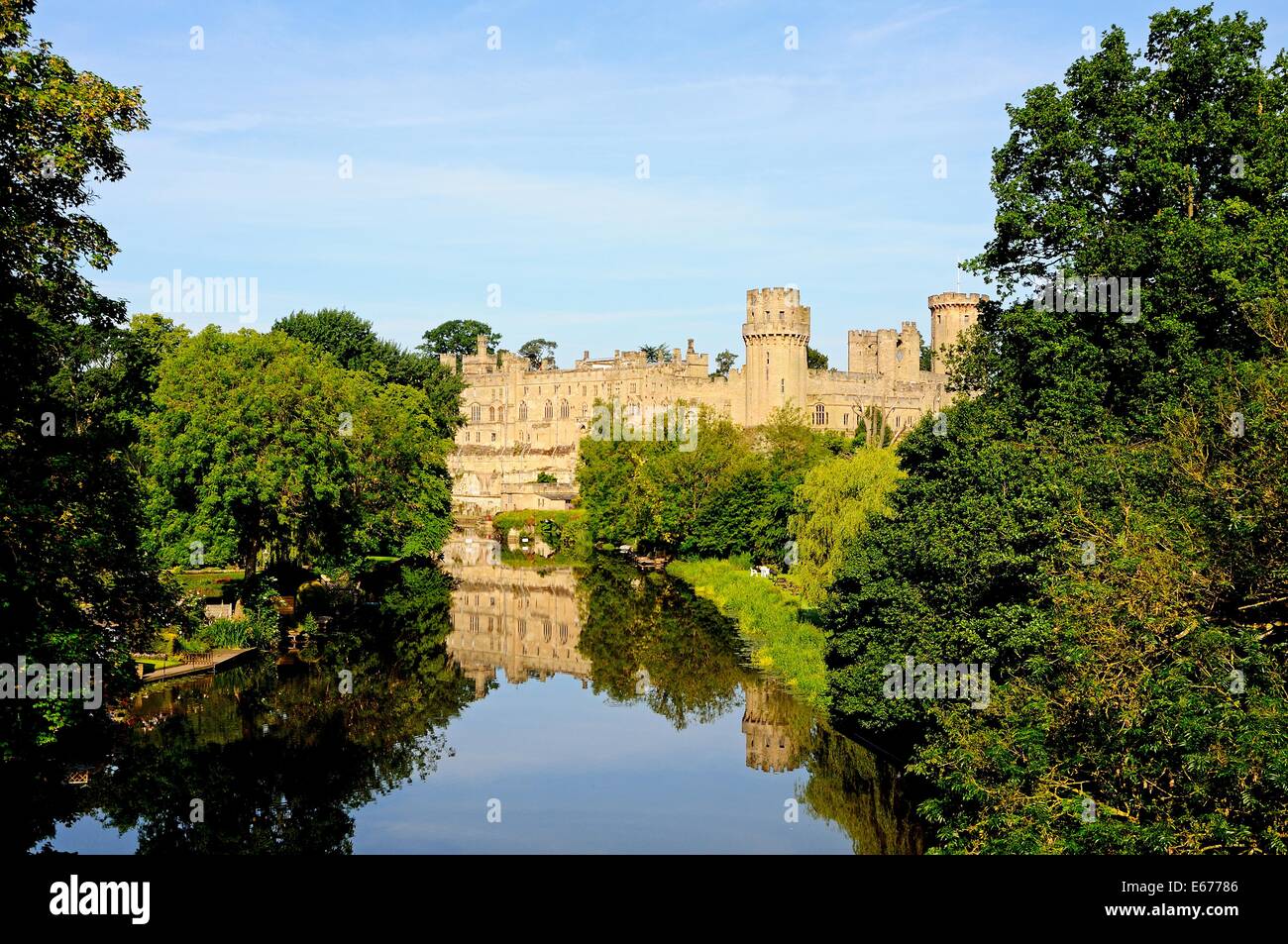 View of Warwick castle and the River Avon, Warwick, Warwickshire, England, UK, Western Europe. Stock Photo