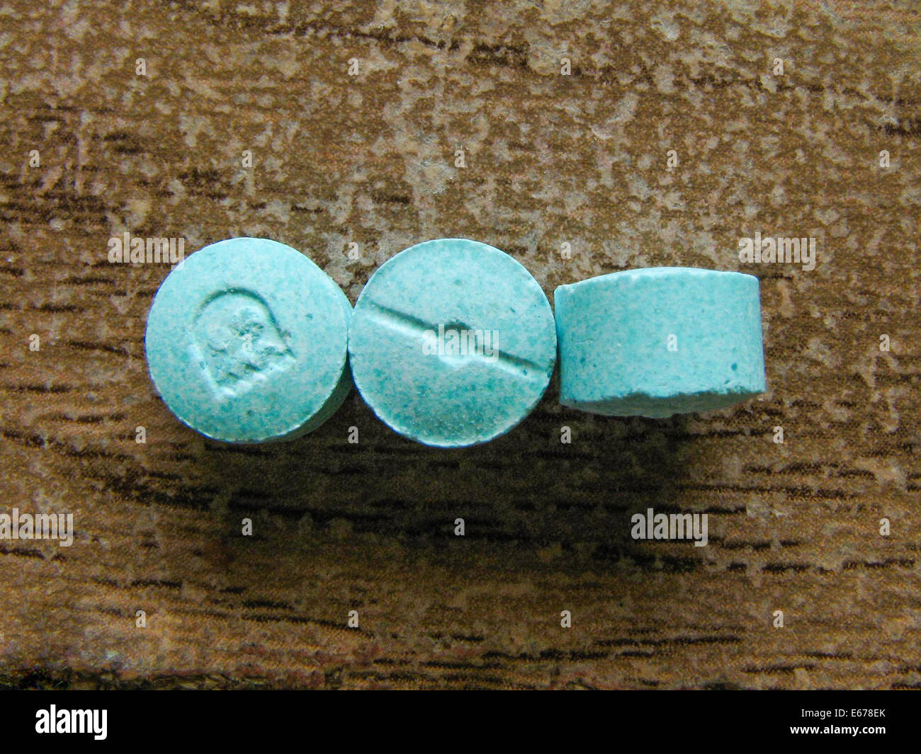 Fake Ecstasy pills know as 'Blue Ghosts' containing PMA. See description for more information. Stock Photo