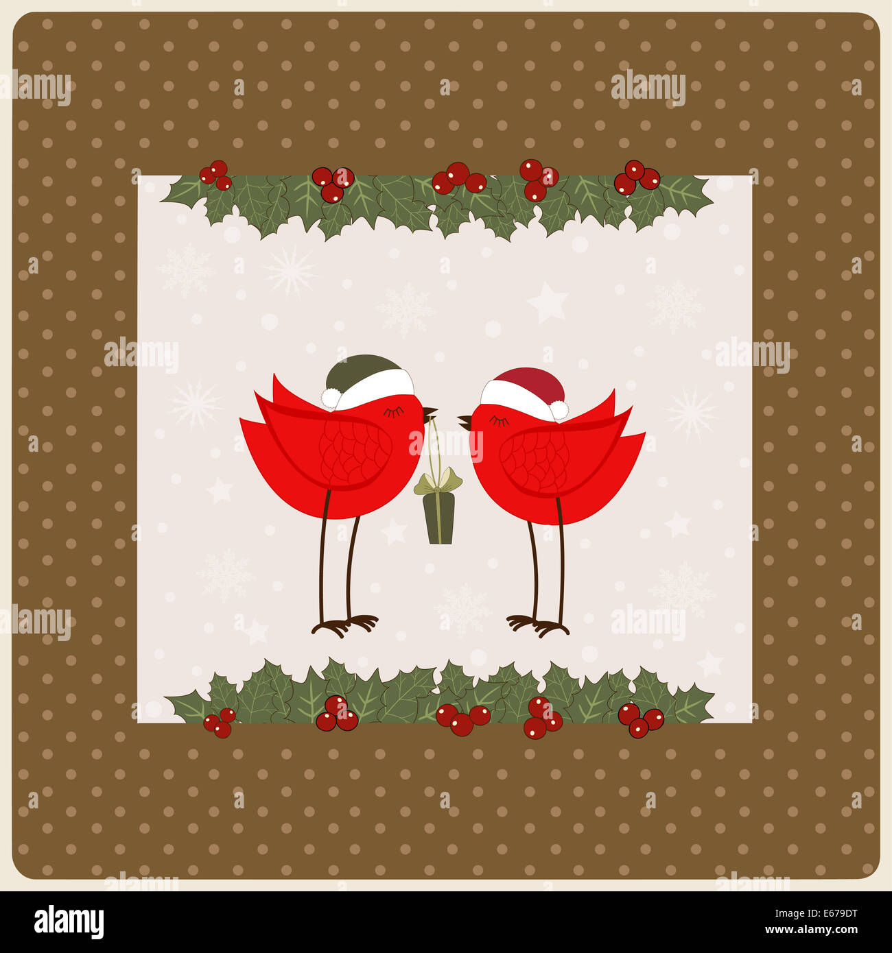 Greeting Christmas card with red bird Stock Photo - Alamy