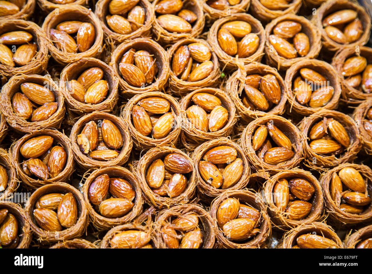Almond sweets at the spice market in Istanbul Stock Photo