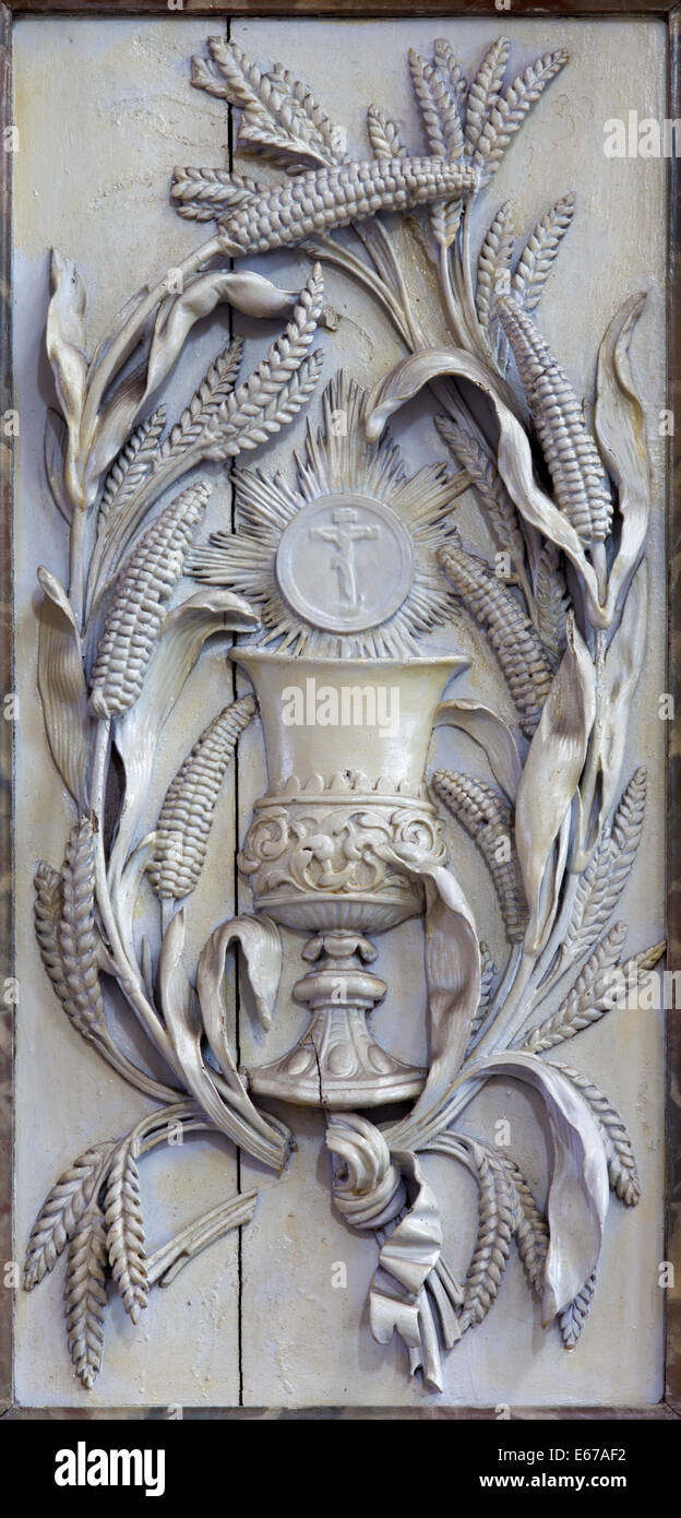 Mechelen The Carved Relief Of The Cap As Symbol Of The Eucharist And 