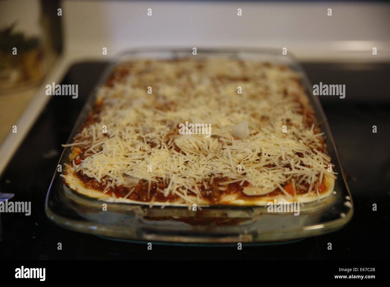 Making Lasagna Italian food cheese layers parmesan ingredients process cooking Stock Photo Alamy
