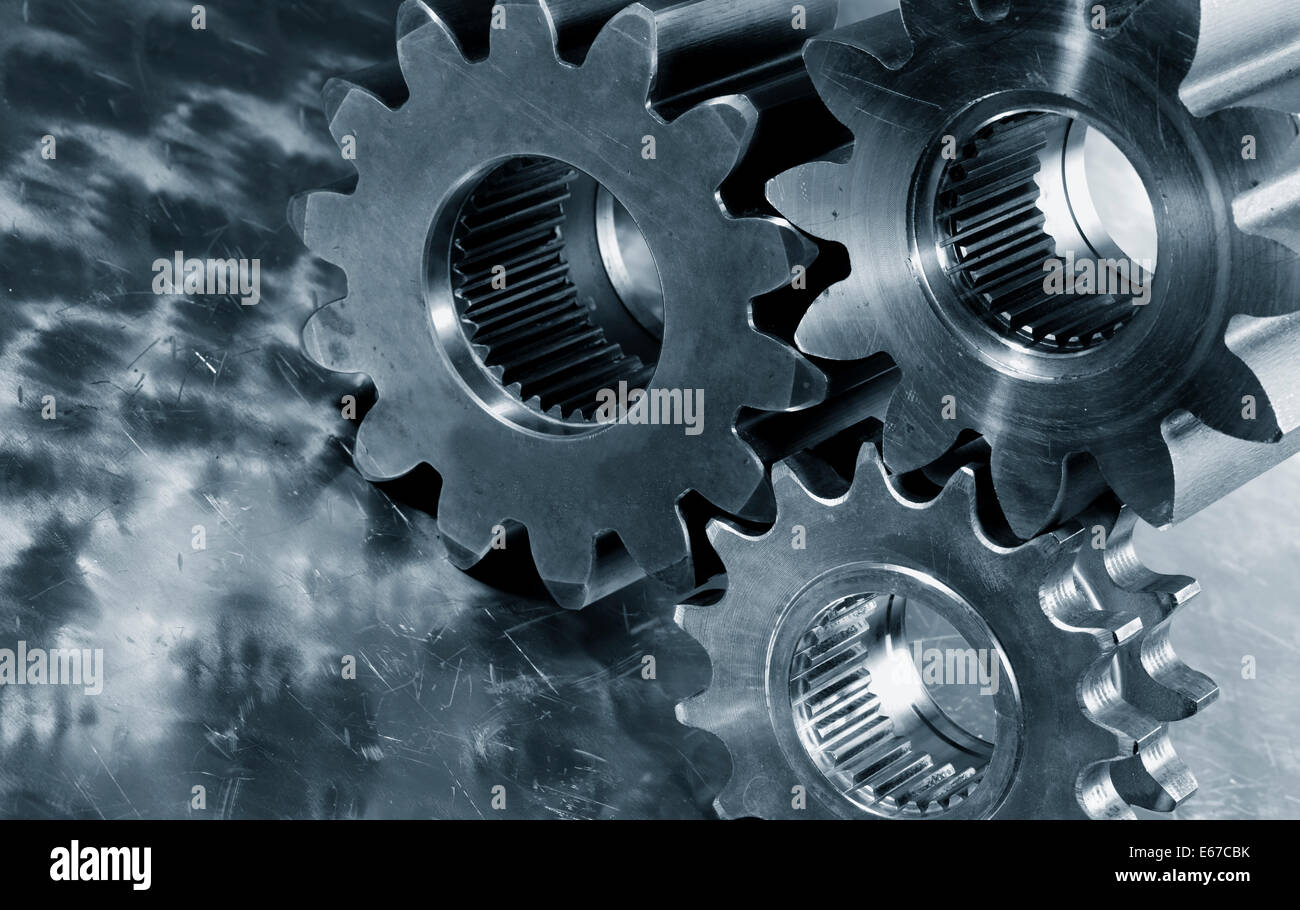 cogwheels, gears of titanium and steel, aerospace industry Stock Photo