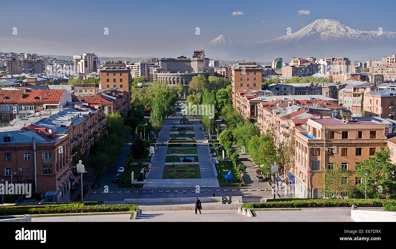 View of Yerevan and Mount Ararat from The Cascade Armenia Stock Photo