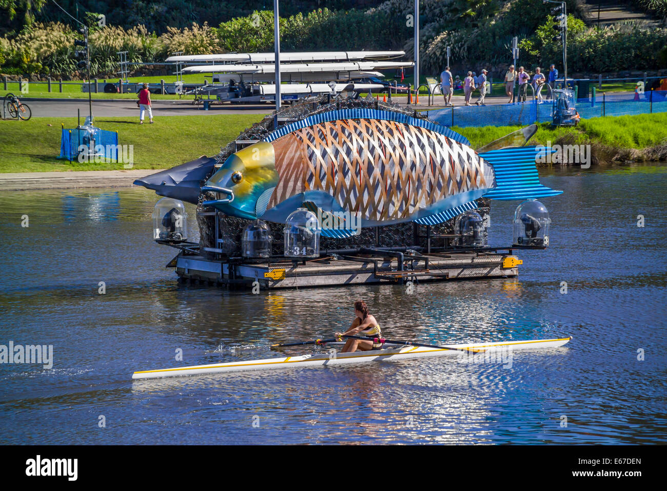 Fish pontoon canoe down Yarra river Melbourne during Commonwealth Games 2006 Stock Photo Alamy