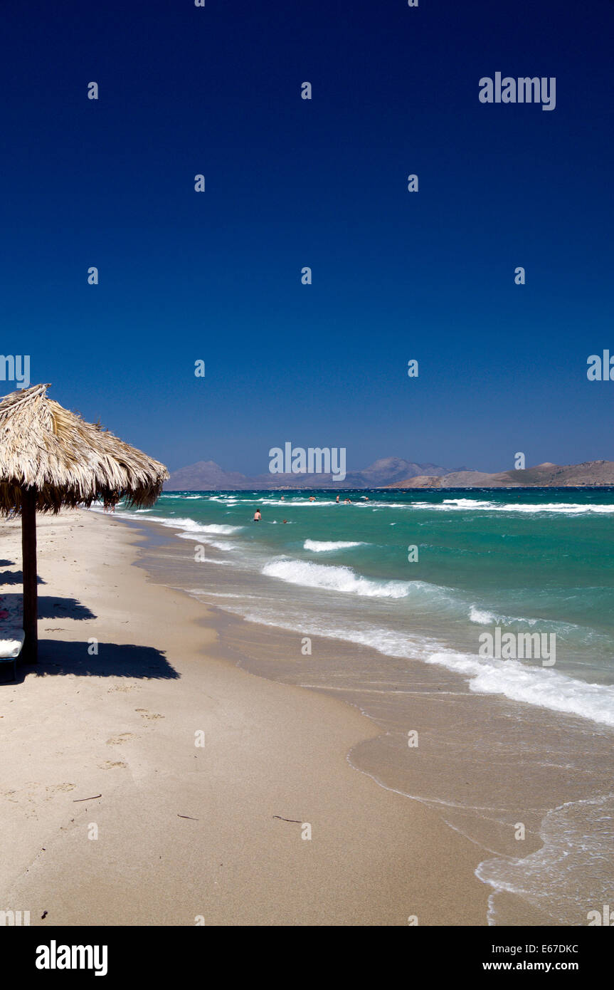 Tingaki Beach, with the Islands of Pserimos and Kalymnos on the right, Kos Island, Dodecanese Islands, Greece. Stock Photo