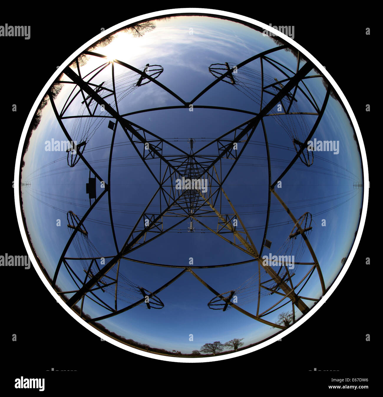 Pylon View Wide angle view of a power pylon Stock Photo - Alamy