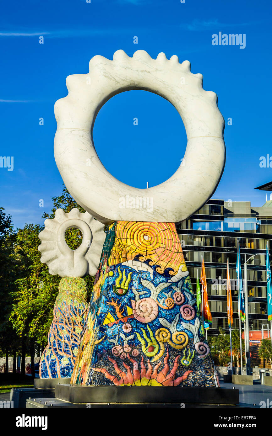 The Guardians Colourful Modern art sculpture by local artist Simon Rigg