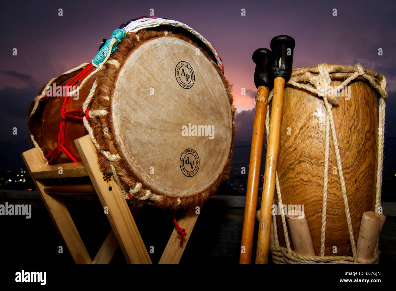 Drums and gaita of the folklore of the Atlantic coast Stock Photo