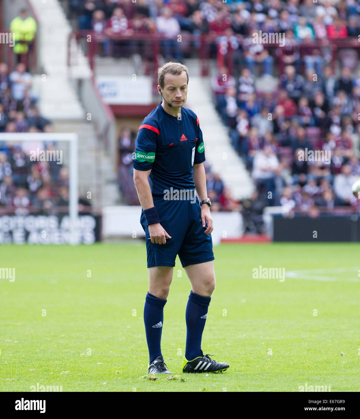 Edinburgh, Scotland. 17th Aug, 2014. Ref Willie Collum during the Scottish Championship match between Hearts and Hibs from Tynecastle Stadium. Credit:  Action Plus Sports/Alamy Live News Stock Photo