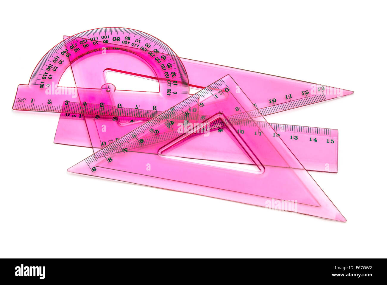 Pink rulers isolated on white background Stock Photo