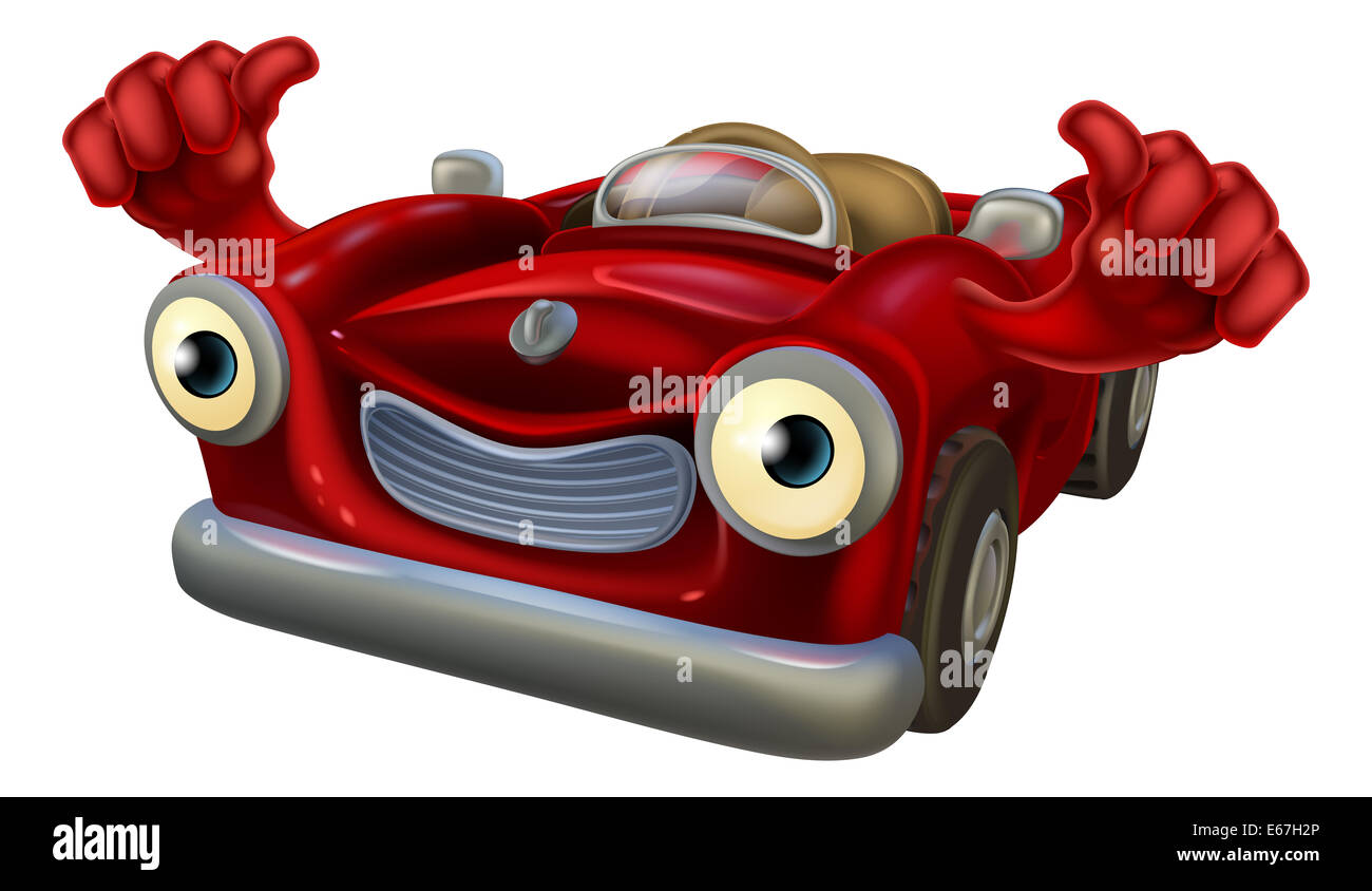 Cartoon convertible car character with a happy face giving a thumbs up Stock Photo
