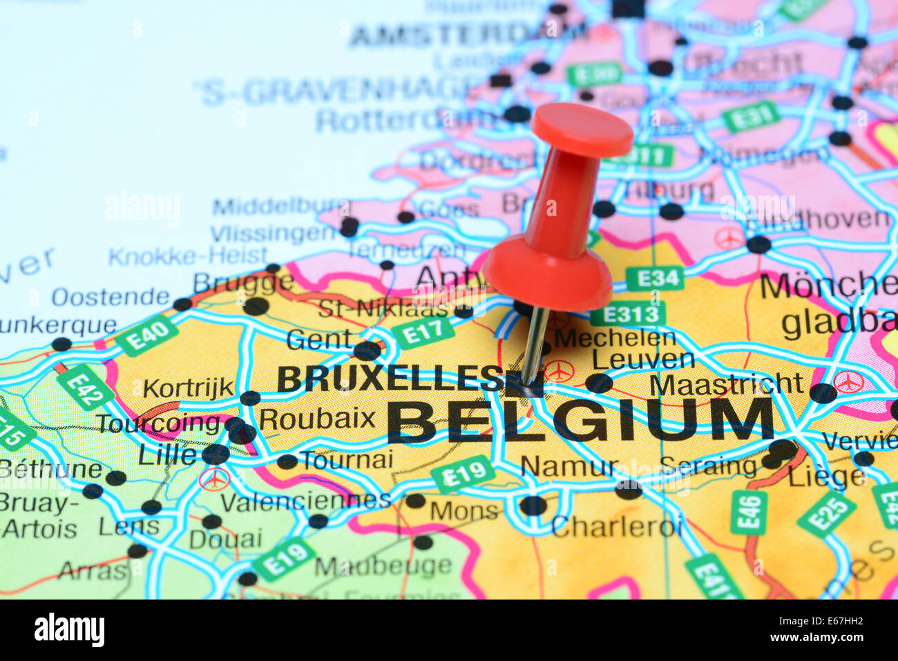Brussels Pinned On A Map Of Europe Stock Photo Alamy