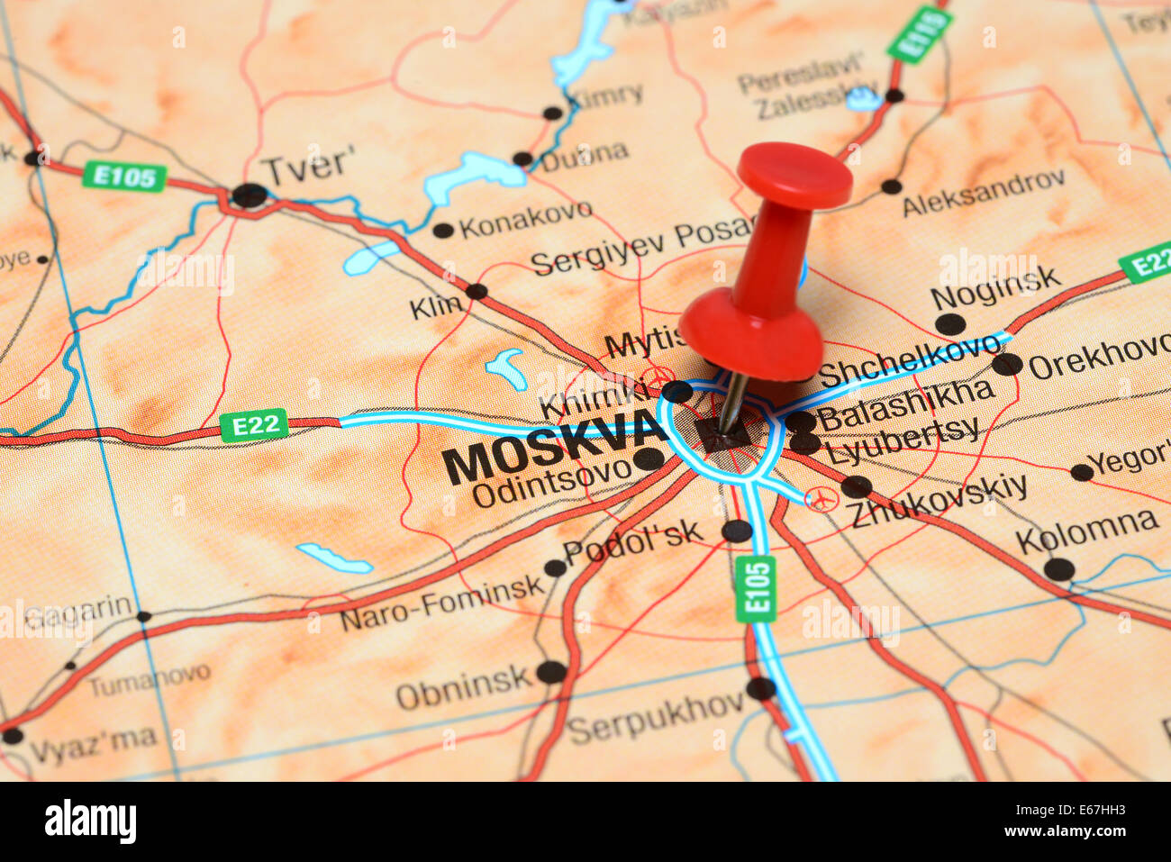 Moscow pinned on a map of europe Stock Photo - Alamy