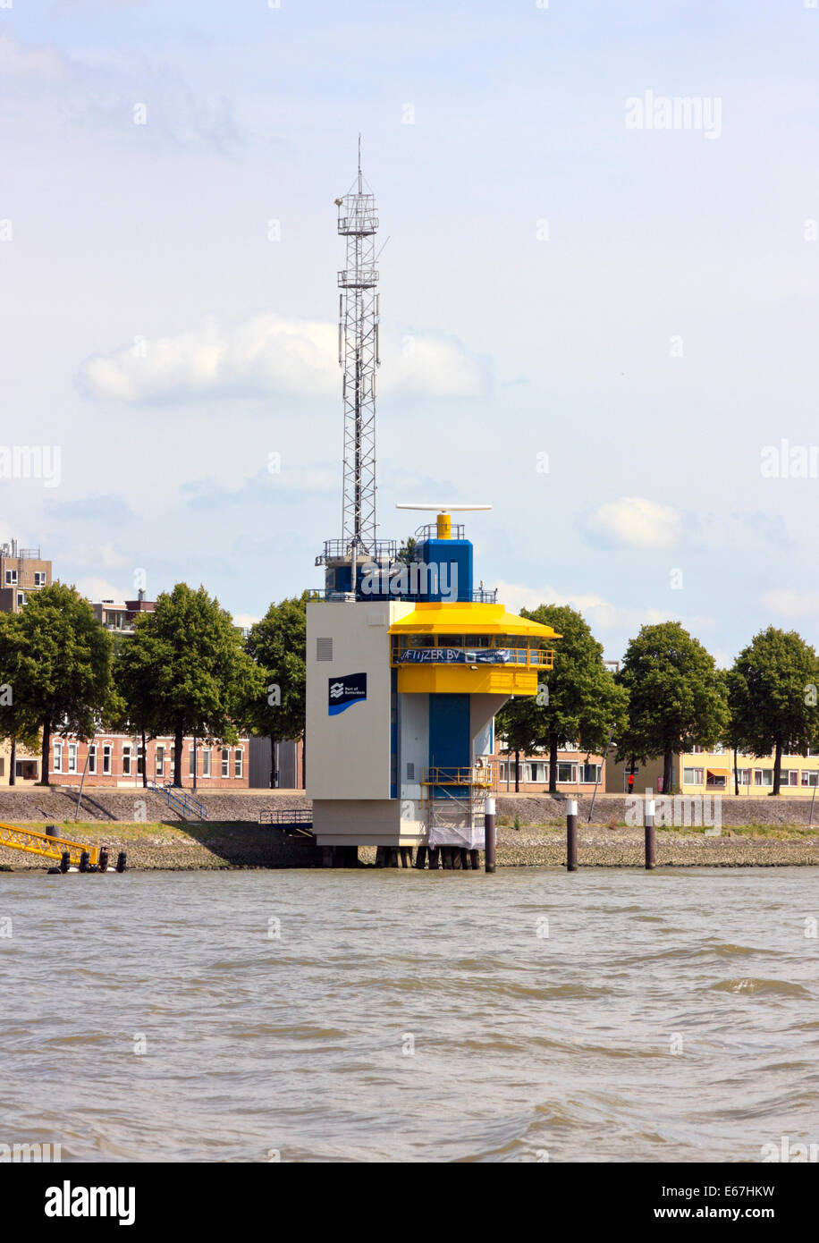 River Traffic Control Centre on Nieuwe Maas River, Rotterdam, South Holland, Netherlands Stock Photo