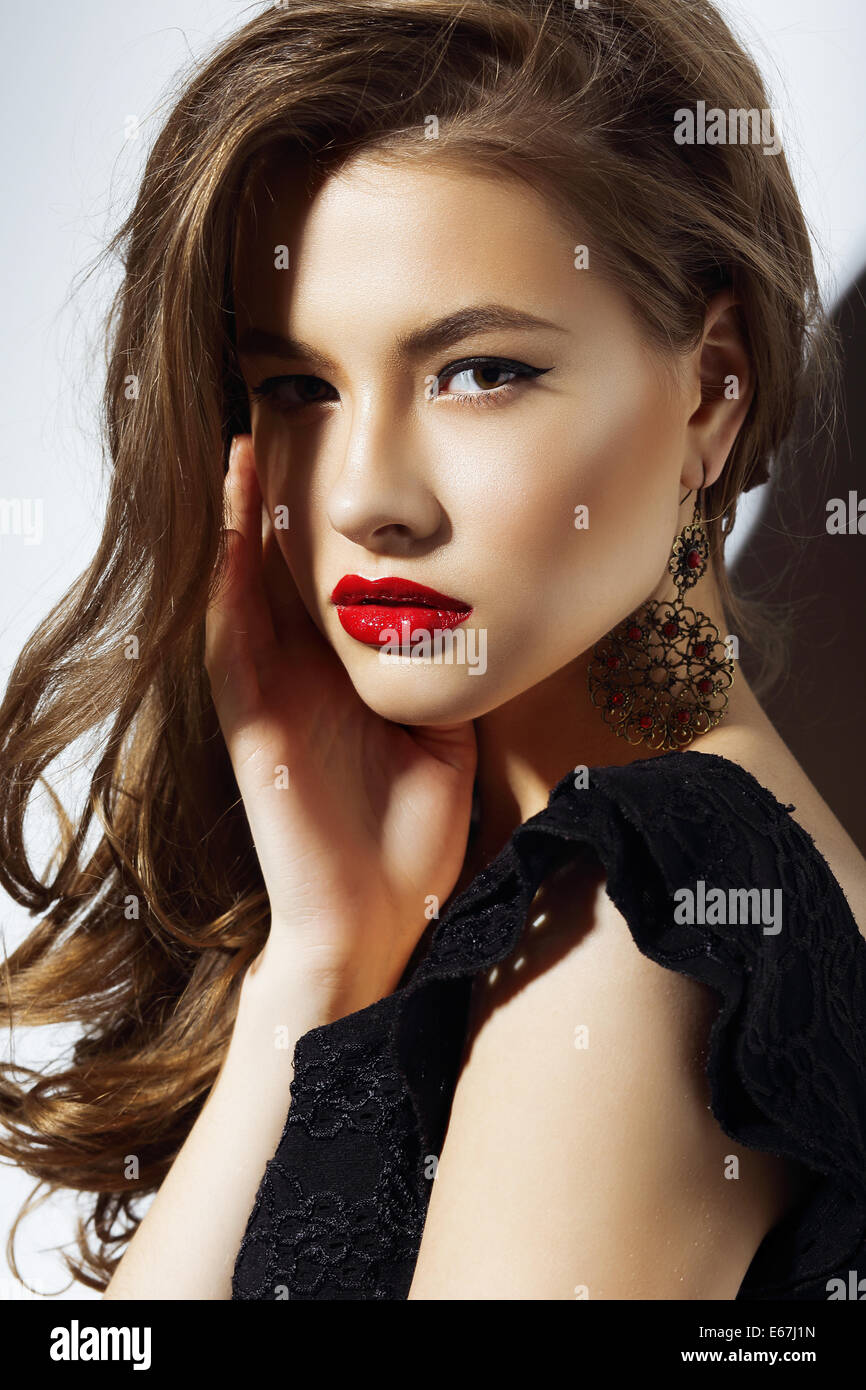Charisma. Gorgeous Aristocratic Woman with Red Lips Stock Photo