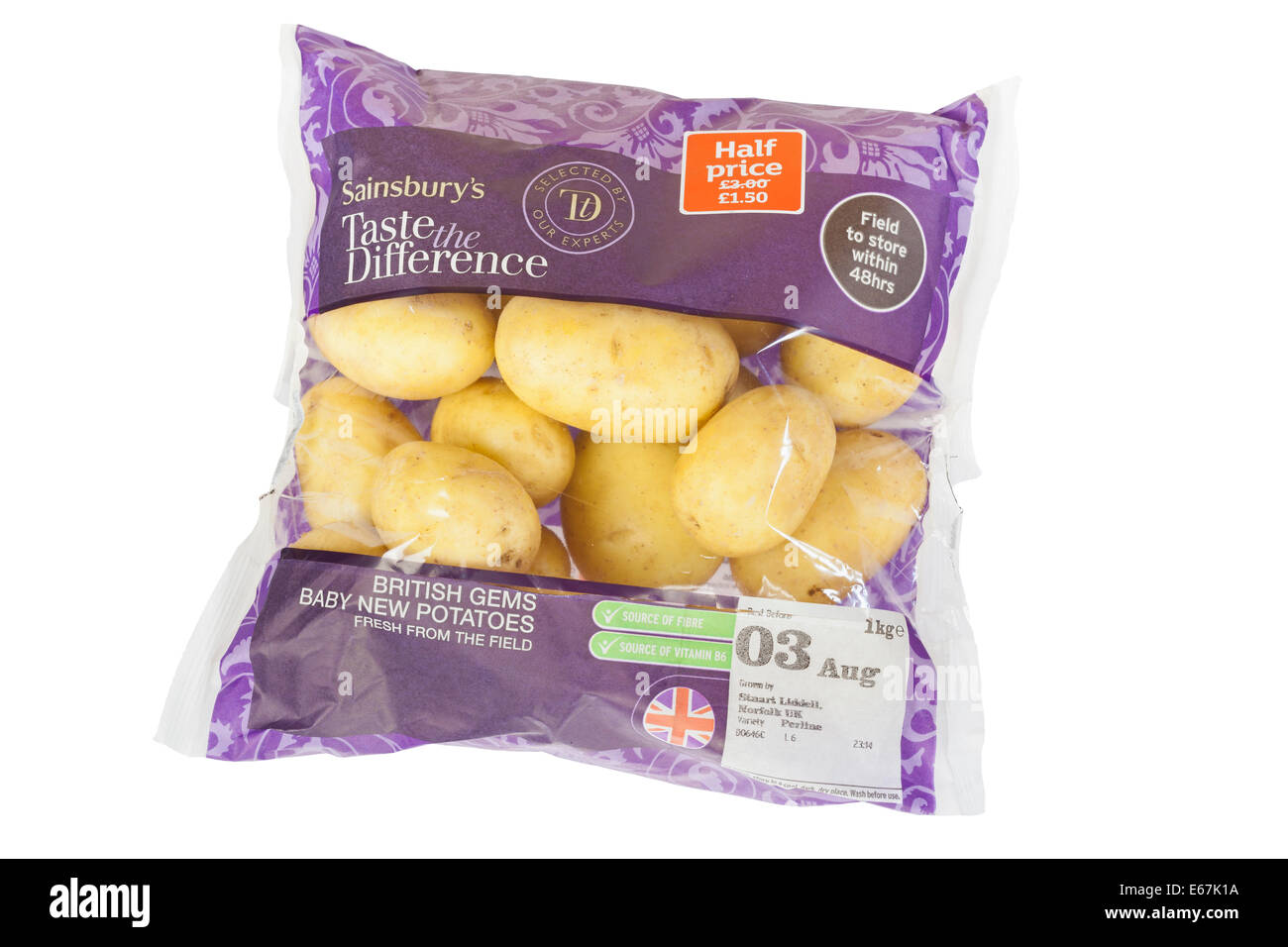 Bag of baby new potatoes Stock Photo