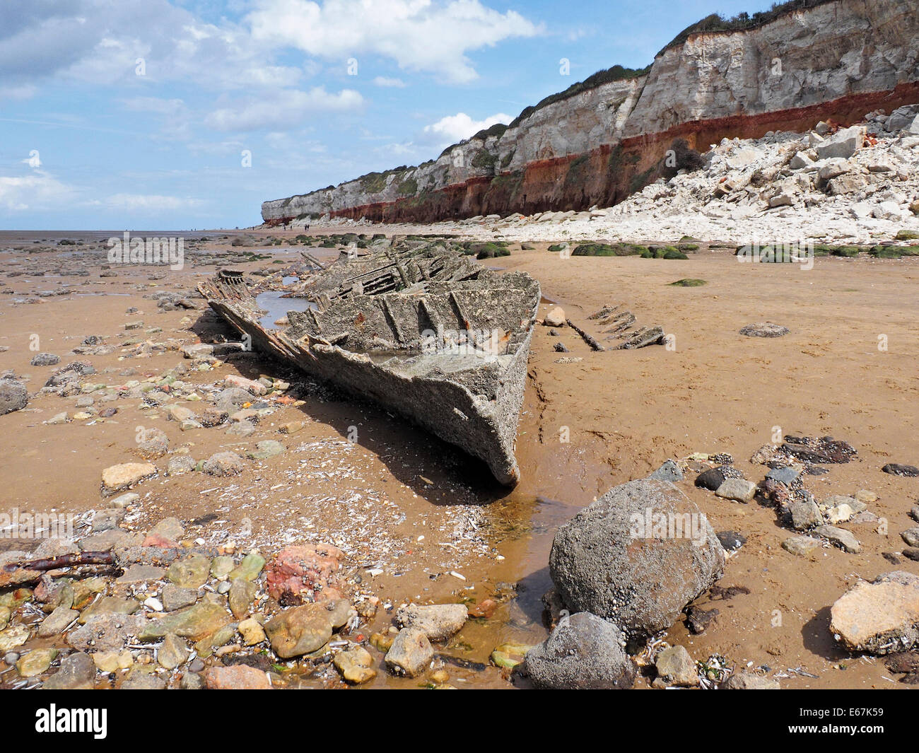 Hunstanton beach and cliffs North Norfolk with the wreck of the steam