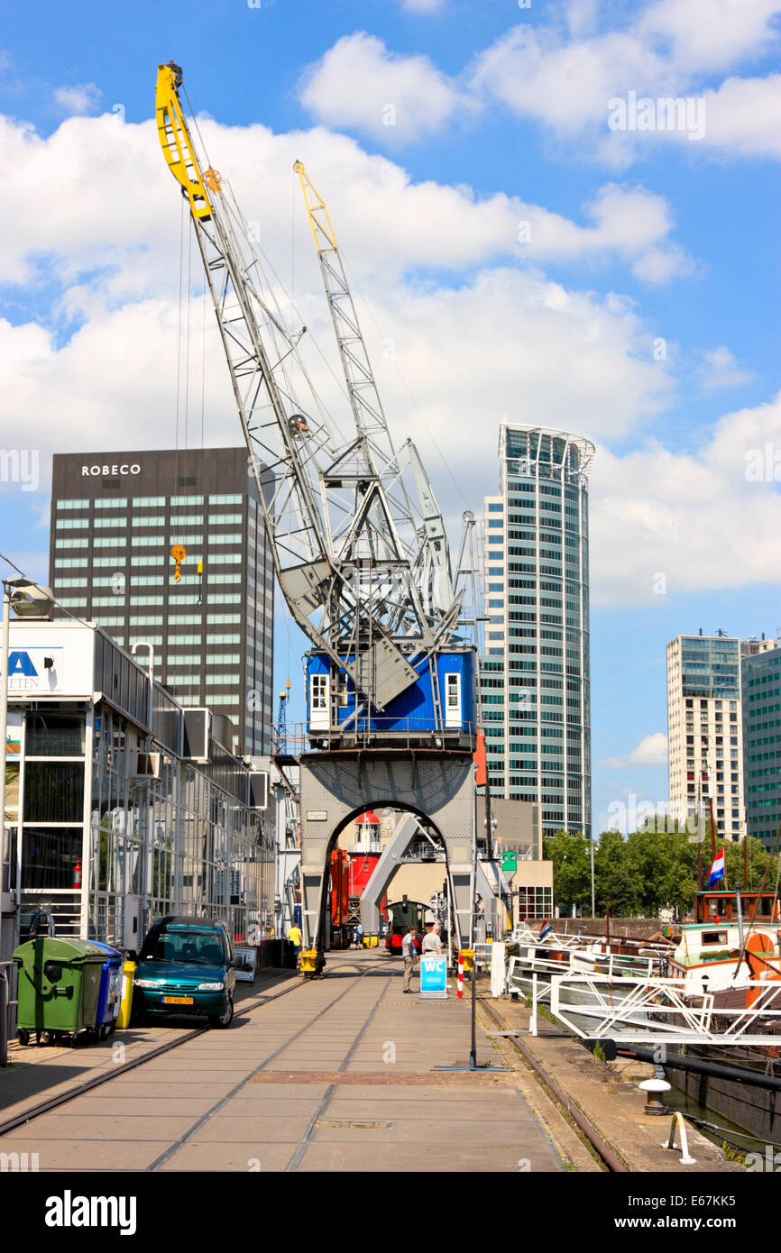 Historical Quay Crane at the Maritime Museum Leuvehaven, Rotterdam, South Holland, Netherlands Stock Photo