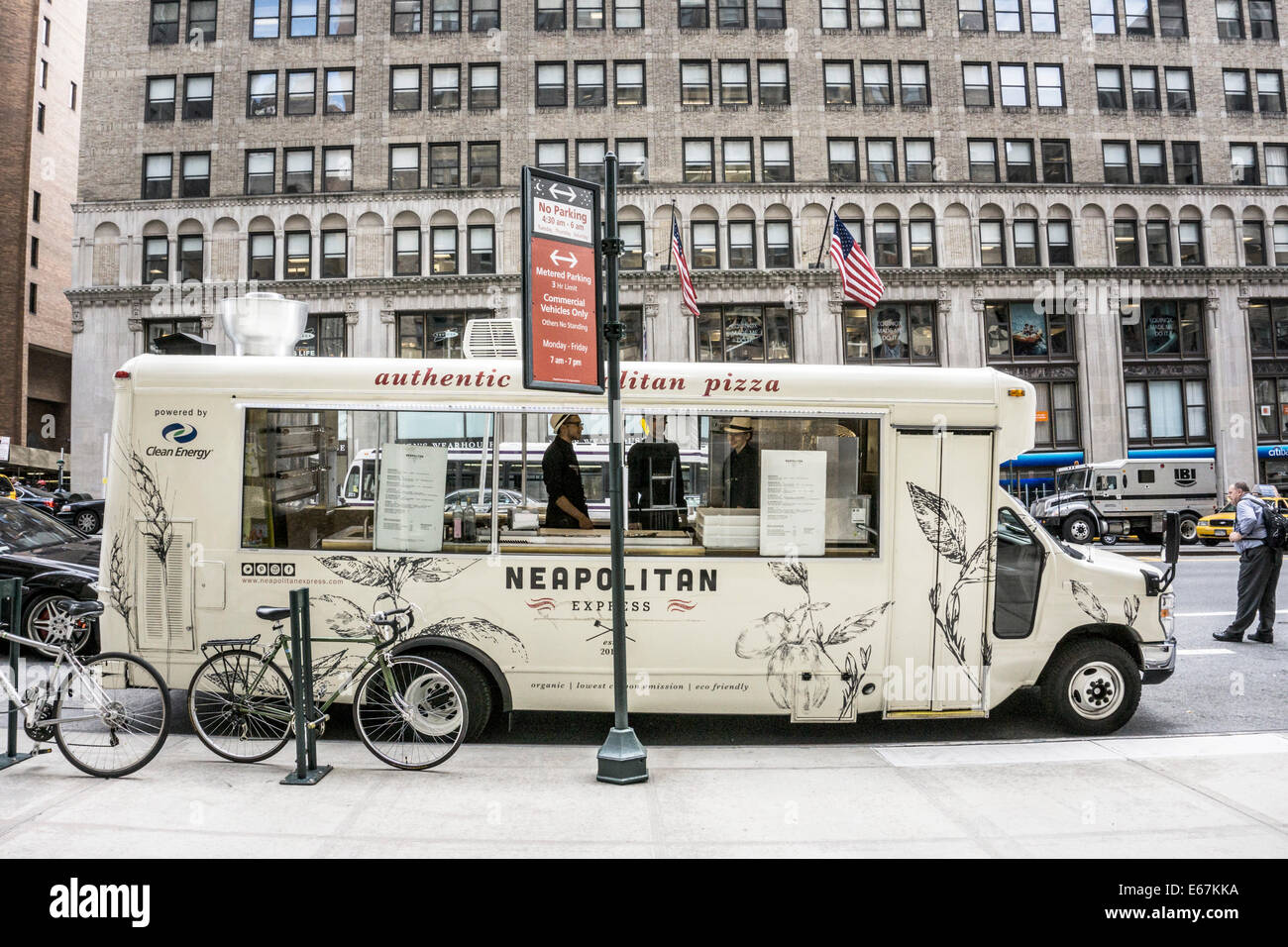 authentic Neapolitan pizza specialty food truck parked on East 34th street Manhattan open for business waiting for lunch lines Stock Photo