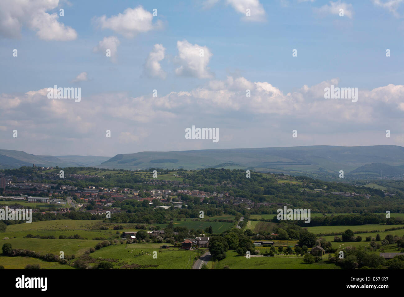 Longdendale lying beneath Bleaklow and White Low from Werneth Low Cheshire England Stock Photo