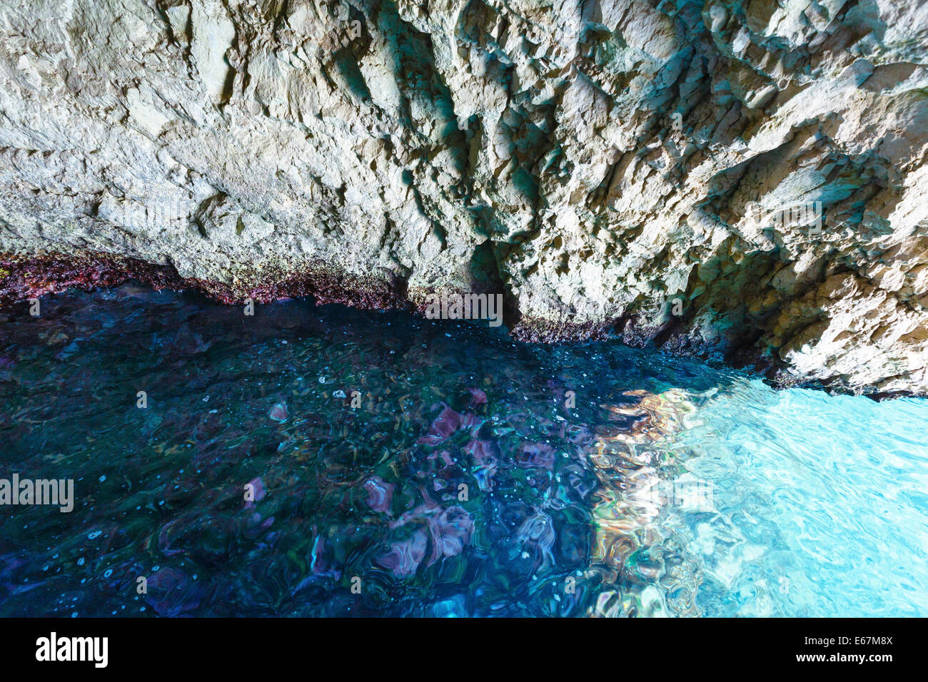 Blue Caves inside  (Zakynthos, Greece, Cape Skinari ) Stock Photo