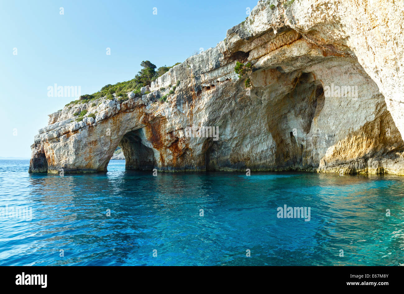 View of Blue Caves from boat (Zakynthos, Greece, Cape Skinari ) Stock Photo
